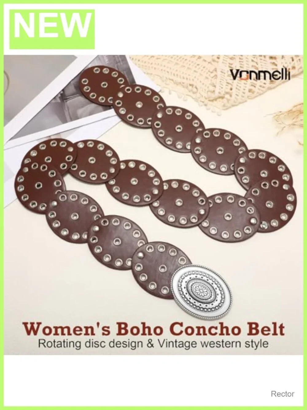 Women Western Disc Belt Cowgirl Concho Faux Leather Belt